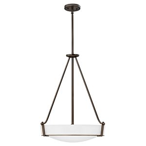 Hinkley Hathaway 4 Light Stem Hung Foyer in Olde Bronze with Etched White Glass