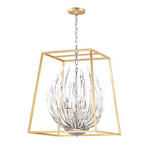 Maxim Bouquet 6 Light Pendant Light in Polished Nickel and Gold Leaf