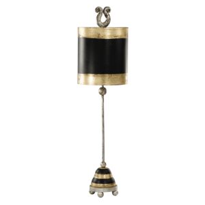 Phoenician 1-Light Table Lamp in Silver leaf feet and metal w with black and gold leafs