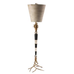 Flambeau 1-Light Buffet Lamp in Black and cream striped w with gold and silver leafs
