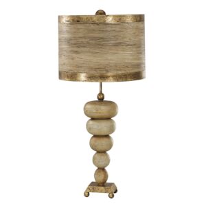 Retro 1-Light Table Lamp in Textured cream stack of pebbles on gold leaf