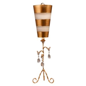 Tivoli 1-Light Table Lamp in Cream and Gold striped w with teardrop crystals