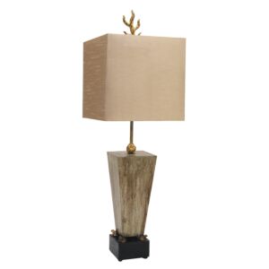 Grenouille 1-Light Table Lamp in Four gilded frogs atop a black w with umber washed center block