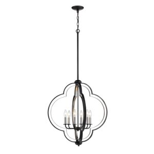 6-Light Pendant in Matte Black with Brushed Nickel