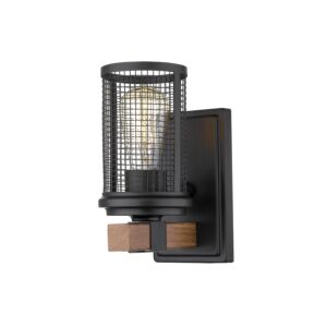 Mesa 1-Light Wall Sconce in Matte Black with Wood Grain
