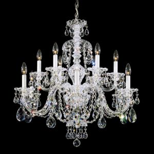 Schonbek Sterling 12 Light Chandelier in Silver with Clear Crystals From Swarovski Crystals
