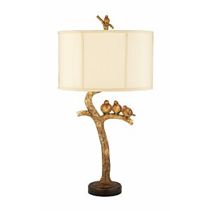 Three Bird Light 1-Light Table Lamp in Gold Leaf