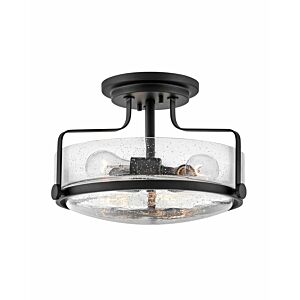 Hinkley Harper 3-Light Semi-Flush Ceiling Light In Black With Clear Seedy Glass