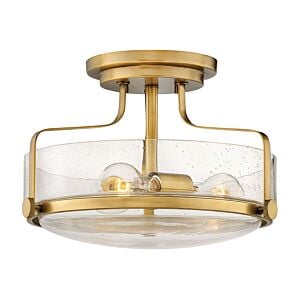 Hinkley Harper 3-Light Semi-Flush Ceiling Light In Heritage Brass With Clear Seedy Glass