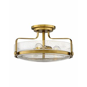 Hinkley Harper 3-Light Semi-Flush Ceiling Light In Heritage Brass With Clear Seedy Glass