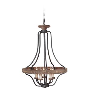 Craftmade Ashwood 5 Light 26 Inch Pendant Light in Textured Black with Whiskey Barrel