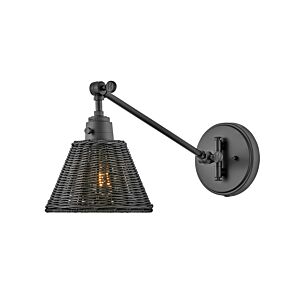 Hinkley Arti 1-Light Wall Sconce In Black With Black Natural Rattan Shade