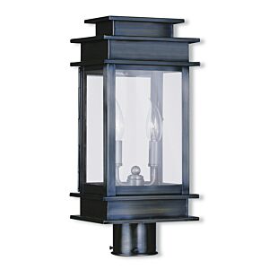Princeton 2-Light Outdoor Post Lantern in Vintage Pewter w with Polished Chrome Stainless Steel