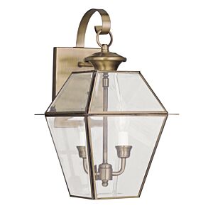 Westover 2-Light Outdoor Wall Lantern in Antique Brass
