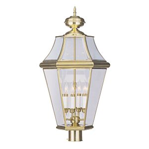 Georgetown 4-Light Outdoor Post Lantern in Polished Brass