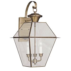 Westover 3-Light Outdoor Wall Lantern in Antique Brass