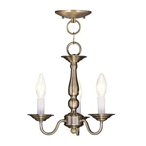Williamsburgh 3-Light Mini Chandelier with Ceiling Mount in Antique Brass