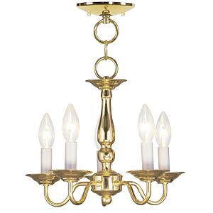 Williamsburgh 5-Light Mini Chandelier with Ceiling Mount in Polished Brass