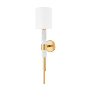 Solstice 1-Light Wall Sconce in Vintage Brass with White Marble