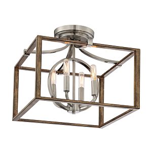  Country Estates Ceiling Light in Sun Faded Wood with Brushed Nickel