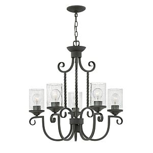 Hinkley Casa 5-Light Pendant In Olde Black With Clear Seedy Glass