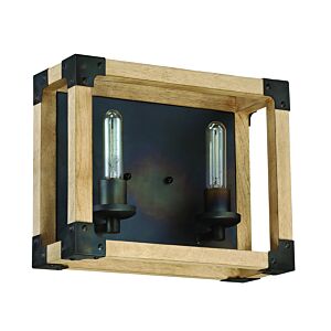 Craftmade Cubic 2 Light 14 Inch Bathroom Vanity Light in Fired Steel with Natural Wood