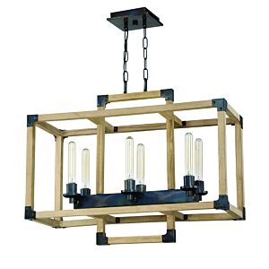 Craftmade Cubic 6-Light 30" Transitional Chandelier in Fired Steel with Natural Wood