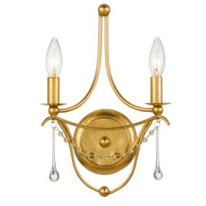 Crystorama Metro 2 Light 15 Inch Wall Sconce in Antique Gold with Clear Glass Beads Crystals