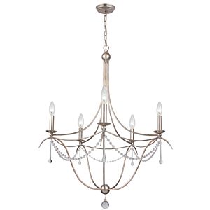 Crystorama Metro 5 Light 31 Inch Modern Chandelier in Antique Silver with Clear Glass Beads Crystals