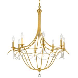 Crystorama Metro 8 Light 38 Inch Transitional Chandelier in Antique Gold with Clear Glass Beads Crystals