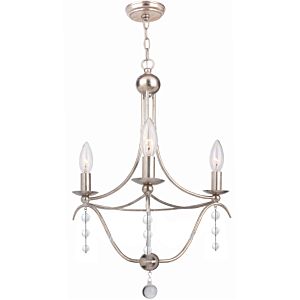Crystorama Metro 3 Light 19 Inch Mini Chandelier in Antique Silver with Clear Glass Beads Crystals