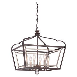 Minka Lavery Astrapia 6 Light 20 Inch Pendant Light in Dark Rubbed Sienna with Aged Silver