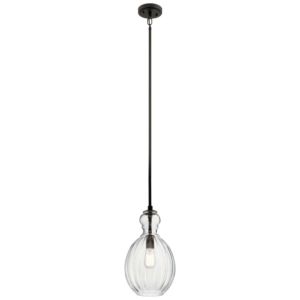 Kichler Riviera 9 Inch Clear Ribbed Glass Pendant in Olde Bronze