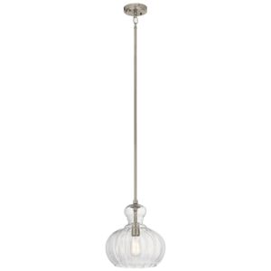 Kichler Riviera 11.5 Inch Clear Ribbed Glass Pendant in Brushed Nickel