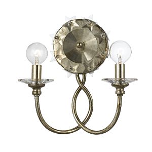 Crystorama Willow 2 Light Wall Sconce in Antique Silver with Clear Glass Star Crystals