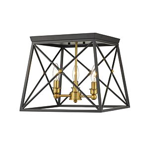 Z-Lite Trestle 3-Light Flush Mount Ceiling Light In Matte Black With Olde Brass