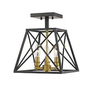 Z-Lite Trestle 3-Light Semi Flush Mount Ceiling Light In Matte Black With Olde Brass