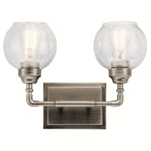 Kichler Niles 14.75 Inch 2 Light Clear Seeded Bathroom Vanity Light in Antique Pewter