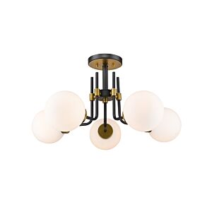 Z-Lite Parsons 5-Light Semi Flush Mount Ceiling Light In Matte Black With Olde Brass