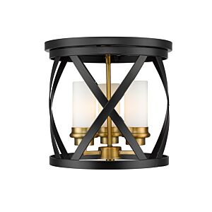 Z-Lite Malcalester 3-Light Flush Mount Ceiling Light In Matte Black With Olde Brass