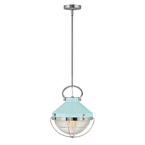 Hinkley Crew 1-Light Pendant In Polished Nickel With Robin'S-Egg Blue