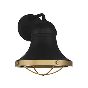 Belmont 1-Light Outdoor Wall Lantern in Textured Black with Warm Brass Accents