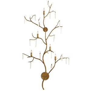 Currey & Company 5 Light 55 Inch Forest Light Wall Sconce in Washed Lucerne Gold and Natural