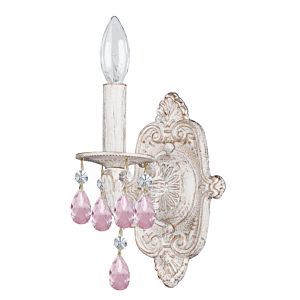 Crystorama Paris Market 10 Inch Wall Sconce in Antique White with Rose Colored Hand Cut Crystals