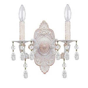 Crystorama Paris Market 2 Light 12 Inch Wall Sconce in Antique White with Clear Spectra Crystals