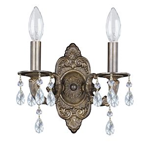 Crystorama Paris Market 2 Light 12 Inch Wall Sconce in Venetian Bronze with Clear Hand Cut Crystals