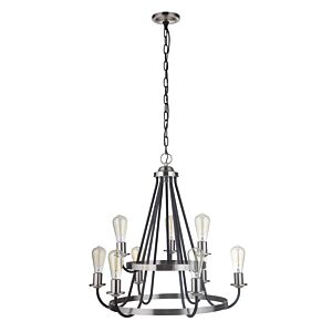 Craftmade Randolph 9 Light Transitional Chandelier in Flat Black with Brushed Polished Nickel