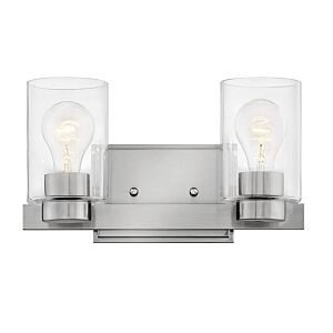 Hinkley Miley 2-Light Bathroom Vanity Light In Brushed Nickel With Clear Glass