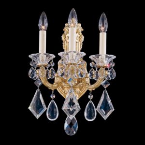 Schonbek La Scala 3 Light Wall Sconce in Heirloom Gold with Clear Heritage Crystals
