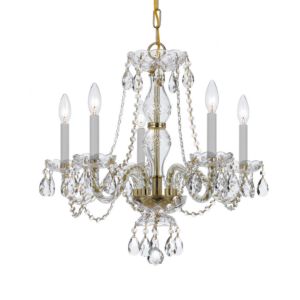 Crystorama Traditional Crystal 5 Light 22 Inch Traditional Chandelier in Polished Brass with Clear Swarovski Strass Crystals